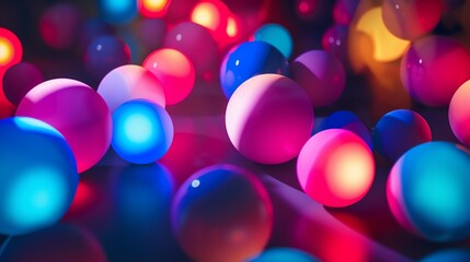 3D rendering of a colorful array of spheres. The spheres are of various sizes and colors, and they appear to be floating in a dark space.