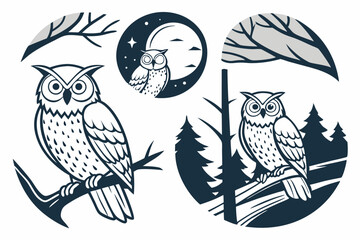 Set of vector Owl illustration