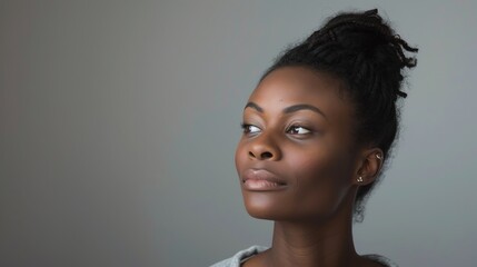 Thoughtful young woman looking away with a hopeful expression on her face.