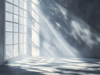 Fototapeta premium Light Streaming Through Window Creating Shadow Patterns in Empty Room