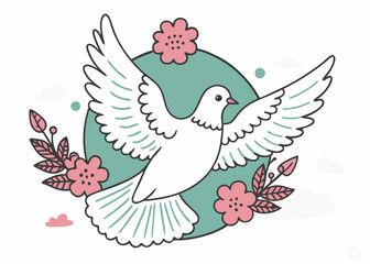 Hand drawn dove and flower minimalist logo, Icon, element vector illustration