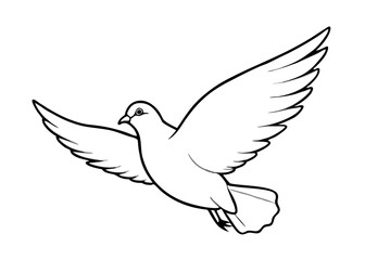 Flying dove, drawing, engraving, ink, line art, vector cartoon illustration