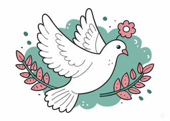 Hand drawn dove and flower minimalist logo, Icon, element vector illustration