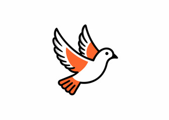 white dove in flight on a line art vector illustration	