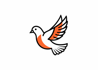 white dove in flight on a line art vector illustration	