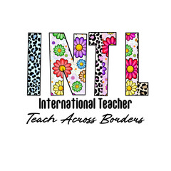 Fototapeta premium Colorful INTL Design with Flowers and Leopard Print