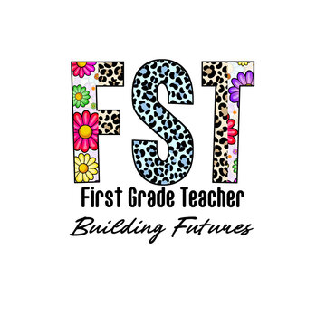 FST Design with Leopard Print and Flowers - Trendy Graphic Tee