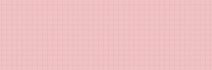 Blueprint graph paper texture. Pink sheet background with red dash grid. Vector checkered pattern illustration.