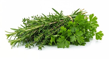 Fresh bunch of mixed herbs including rosemary and parsley  