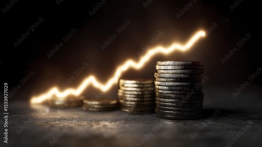 Poster stacked coins with a rising line graph