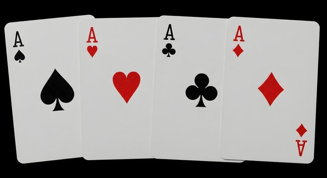Spade heart club diamond, ace card collection on black background, suitable for casino banners
