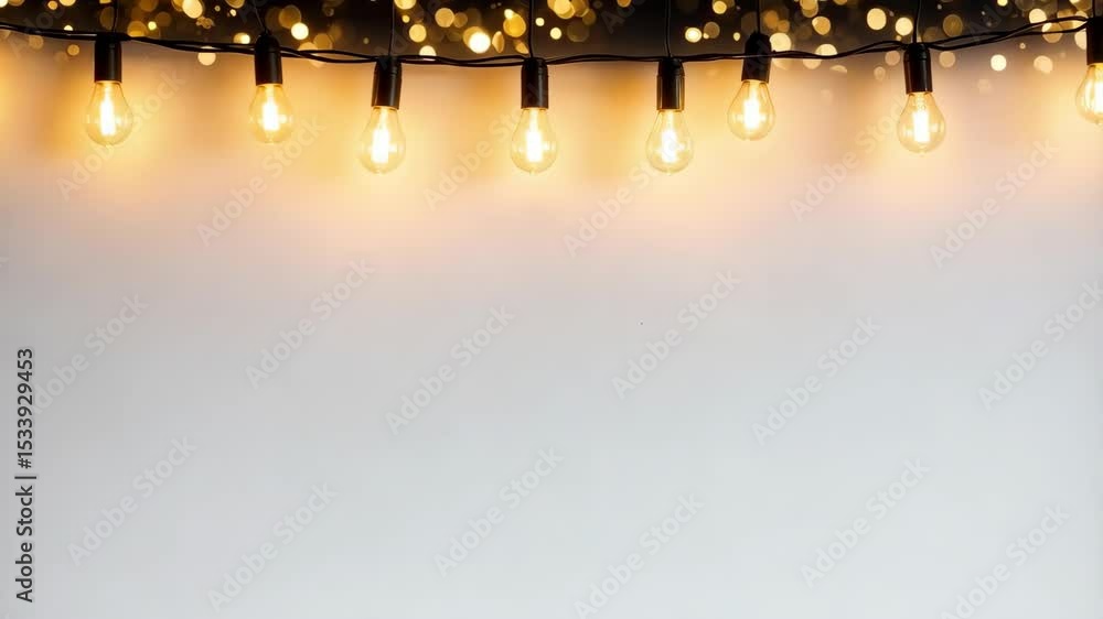 Aufkleber string of illuminated vintage style lightbulbs with black cables on a blurred bokeh background again