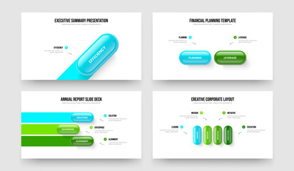 Professional Visualization 1 2 3 4 Element Diagram Presentation Layout Bundle. Corporate Growth One Two Three Four Option Infographic Slide Template Vector Illustration Set.