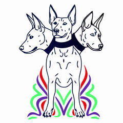 Three-Headed Dog Tattoo Design, Cerberus Line Art