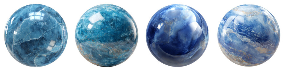 Blue marble sphere PNG set, Transparent background
