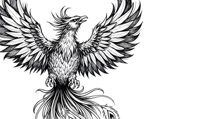 Hand Drawn Rising Phoenix - Mythical Bird Vector Illustration
