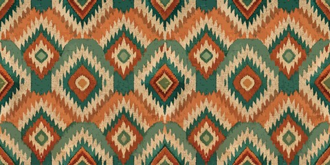 Vibrant geometric pattern in earthy tones and greens, adding depth to any design.
