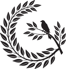 Fototapeta premium Closed laurel wreath black silhouette with smooth rounded leaves, bold minimal layout great for award emblems or decorative stock use