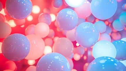 3D rendering of a pink and blue glossy sphere. The sphere is floating in a pink background with a bright light on the top.