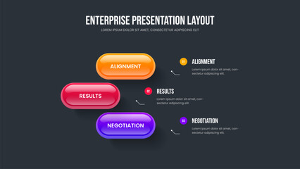 Digital Briefing Three Option Infographic Frame Template. Investor Introduction Slide Design Vector Illustration. Financial Report 3 Step Diagram Slideshow Layout.