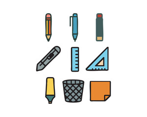 Stationary icon set pen pencil icon