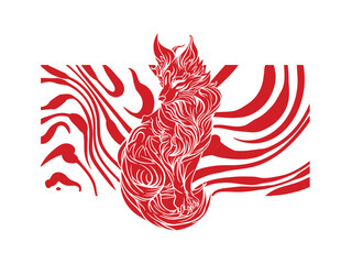 Red fox illustration with japanese style for kaijune event
