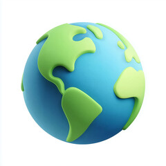 3D globe with green continents and blue oceans, symbolizing Earth, geography, and global connection on a white background.
