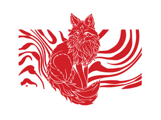 Red fox illustration with japanese style for kaijune event
