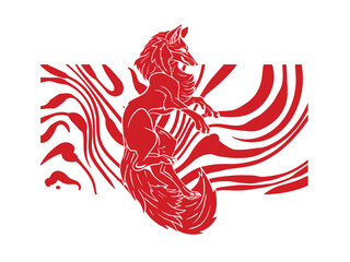 Red fox illustration with japanese style for kaijune event

