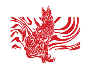 Red fox illustration with japanese style for kaijune event
