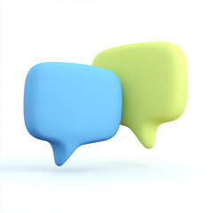 Colorful chat bubbles in blue and green floating on white background symbolizing communication and messaging concepts for digital conversation and social interaction.