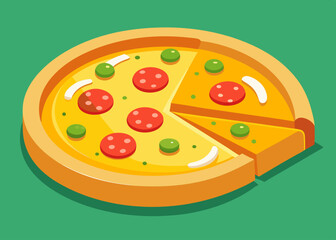 delicious slice of pepperoni pizza with melted cheese, hand drawn Watercolor vector illustration	