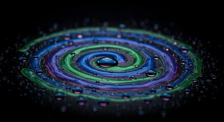 Vibrant Spiral Abstract Art with Water Droplets