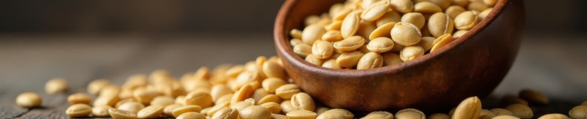 Obraz premium A ceramic bowl overflowing with hulled sunflower seeds , food photography, food, seeds