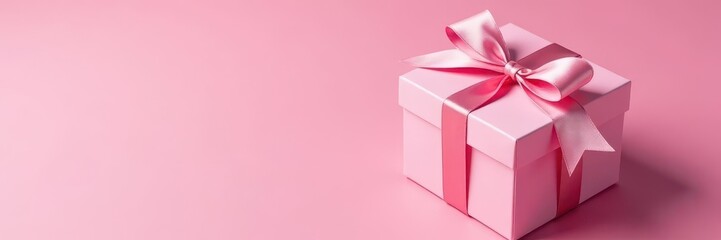 Elegant pink gift box with satin ribbon, pastel backdrop , feminine, luxury, elegant