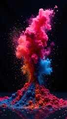 Vibrant multicolored powder burst against black backdrop, hologram, black, effect