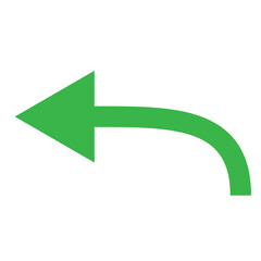 Green curved arrow pointing left with return direction on white background, simple icon design for navigation and user interface elements