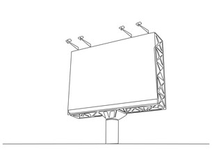 Continuous line drawing of blank billboard. Single line illustration of billboard. Advertisting and promotion, business concept. Editable outline
