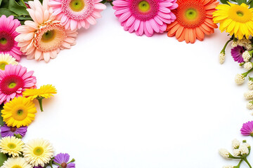Fototapeta premium bunch of dried flowers arranged in a circle on a white surface
