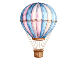 Obraz premium Vintage Balloon Whimsy: A watercolor-style illustration of a classic hot air balloon, with a delicate balance of pastel colors and intricate detail. It inspires a sense of adventure, freedom.