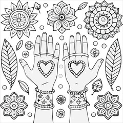 A vector of a hand with flower outline design