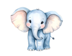 Obraz premium Baby Elephant Charm: A precious baby elephant stands front and center, captivating viewers with its innocent eyes, soft blue hue, and charming demeanor. Capturing pure joy and irresistible allure
