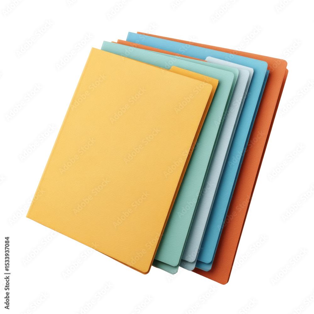Poster colorful assorted folders stacked on each other creating an organized and vibrant workspace aestheti
