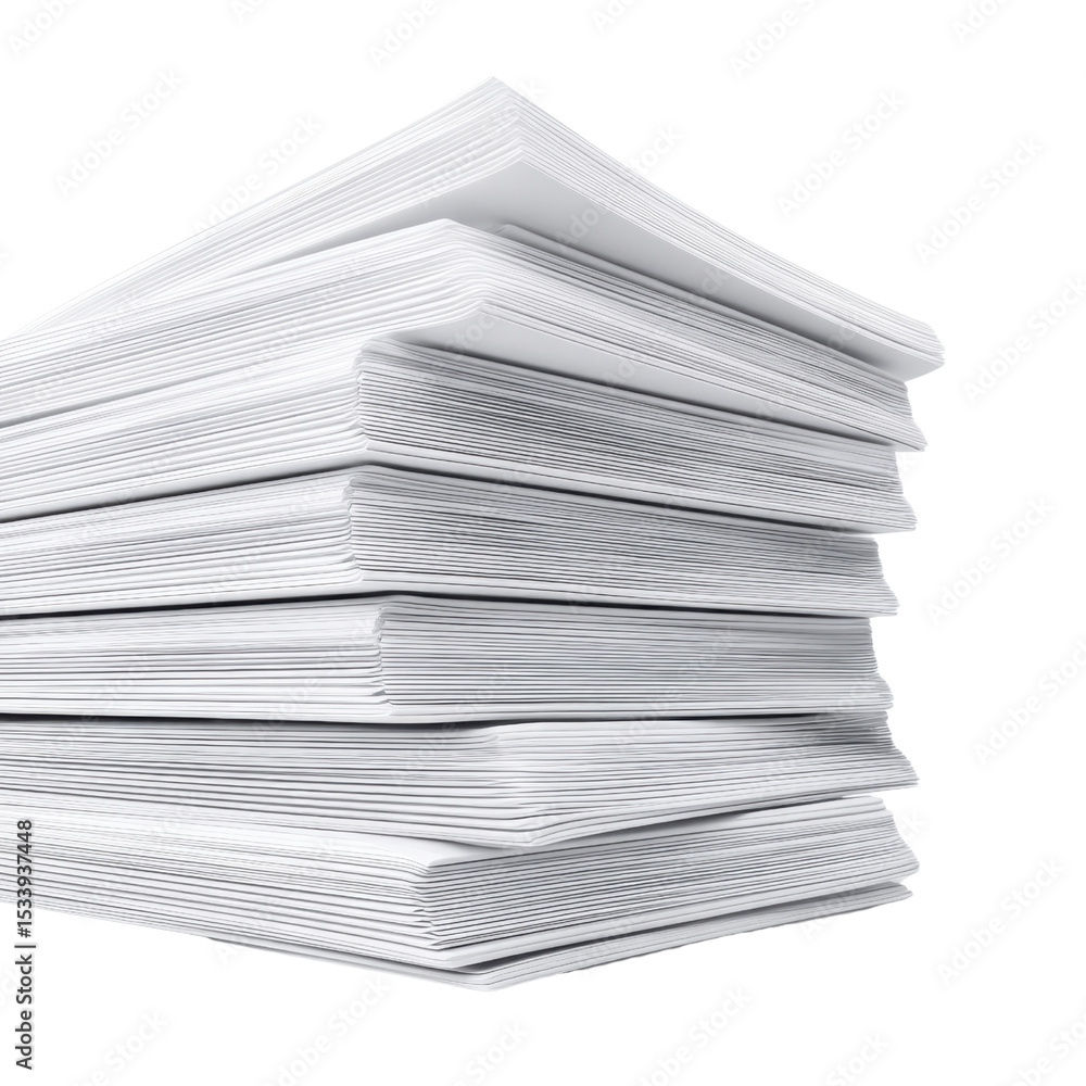 Poster neatly stacked white sheets of paper on a minimalist background for office and school use transparen