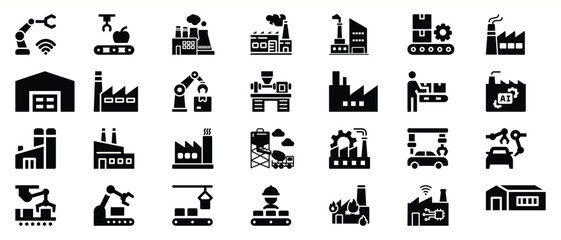 Black Factory Icons Industrial Automation Manufacturing Robotics
