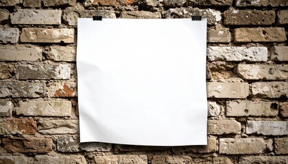Poster mockup hanging on clips against a brick wall background