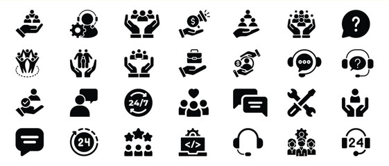 Naklejka premium Black Glyph Icons Set Customer Support Teamwork vector 1