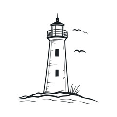 Lighthouse doodle illustration on isolated white background