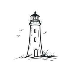 Lighthouse doodle illustration on isolated white background