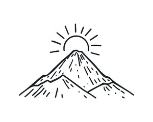 Mountains doodle illustration on isolated white background